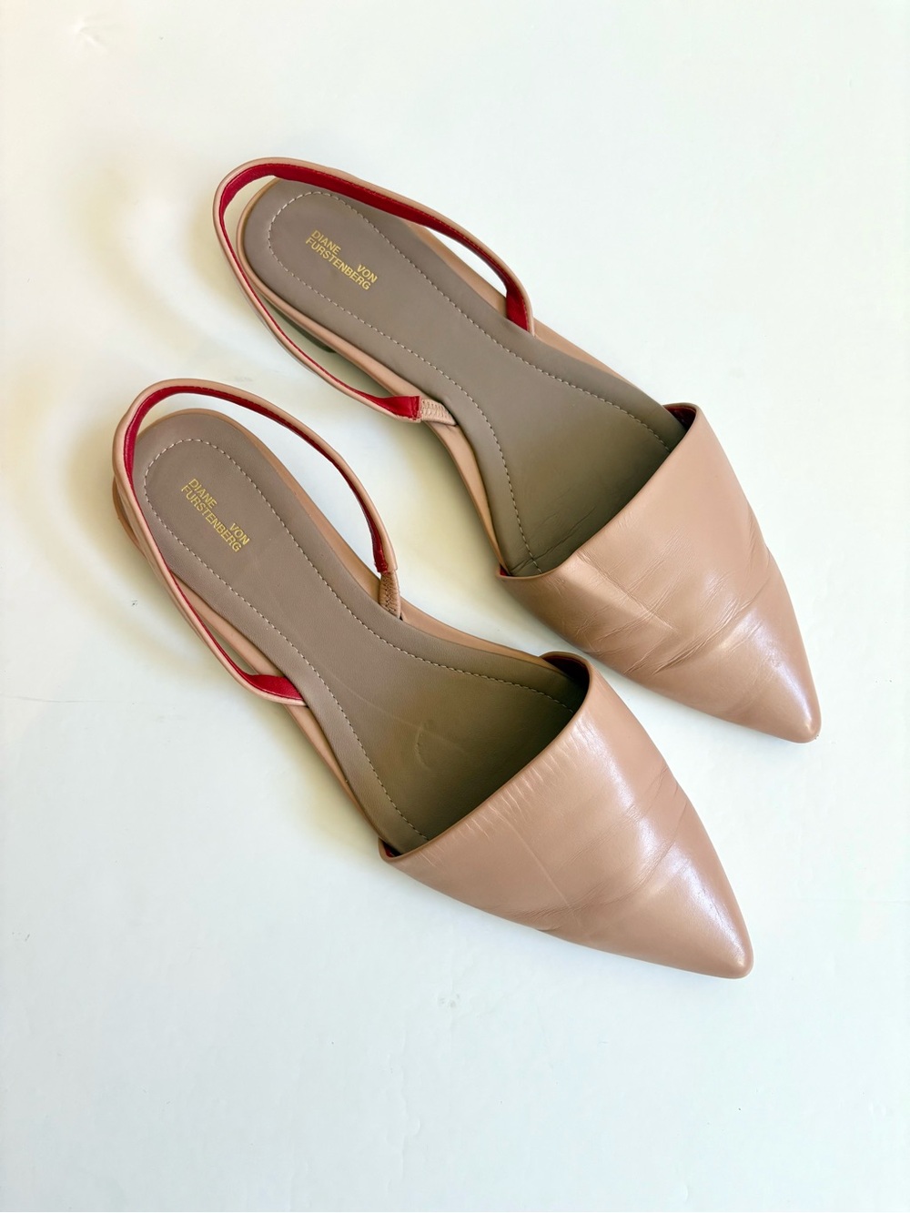 Diane Von Furstenberg Leather Slingback Flats Pink Red Size 9